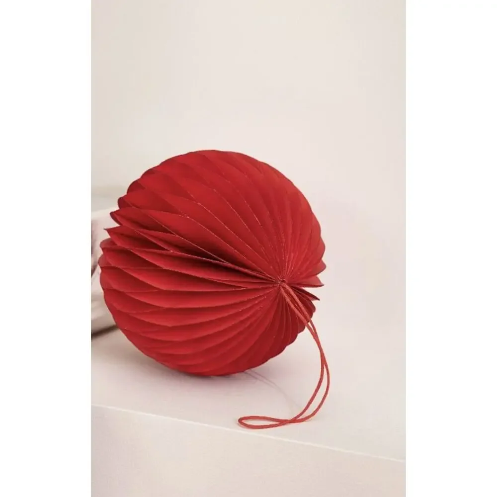 West Elm Paper Origami Hanging Lantern Decoration 18” Red Round Honeycomb